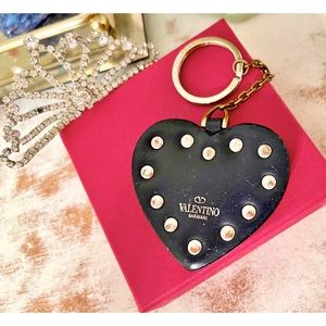 Valentino Garavani Navy Leather Rockstud Keychain/Bag Charm